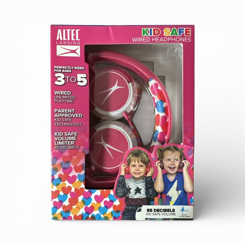 Altec Lansing Wired Headphones Kids Ages 3-5 Pink Heart Volume Limited 85 dB New